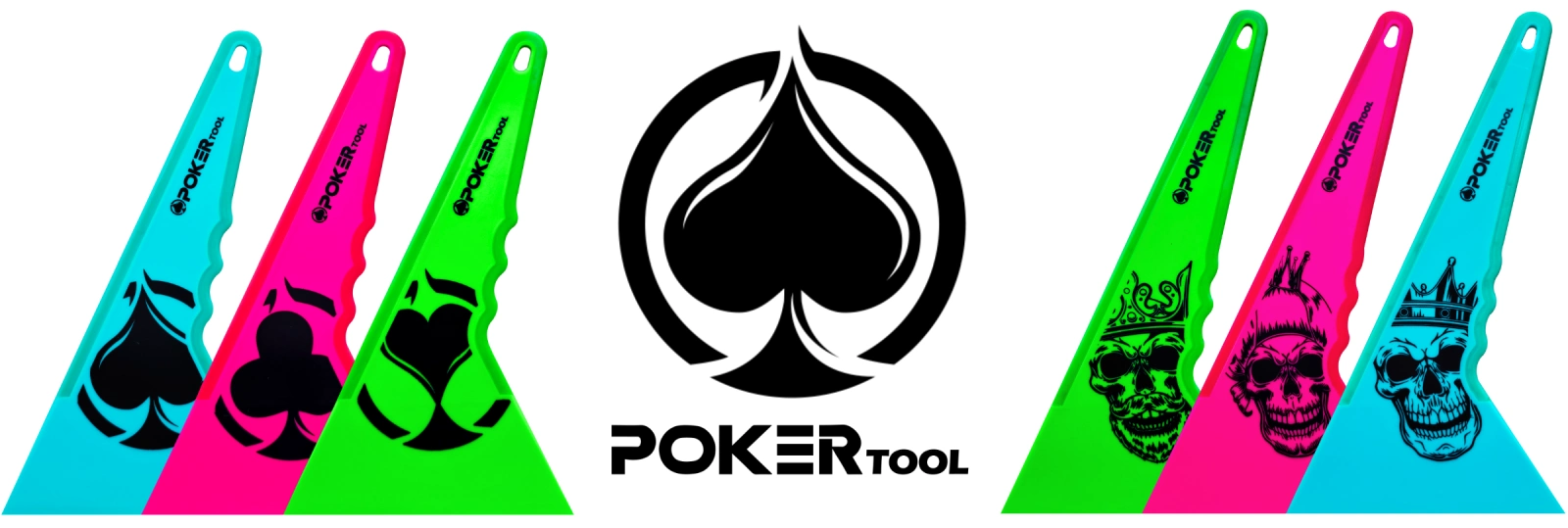 Espátula Batedor Poker Tool, prática e resistente, ideal para aplicação e acabamento em películas e adesivos. Possui design ergonômico que facilita o manuseio e garante mais precisão no trabalho. Disponível nas cores verde limão, pink e azul.